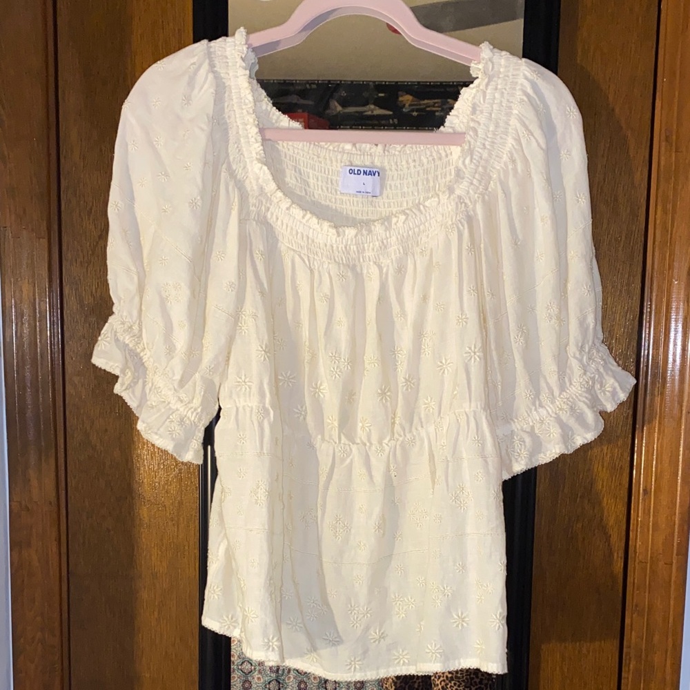 Old Navy Cream Blouse with Floral Details